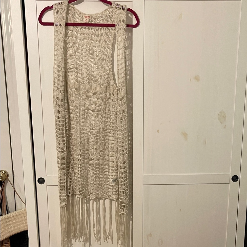 Elegant Cream Crochet Vest with Fringe